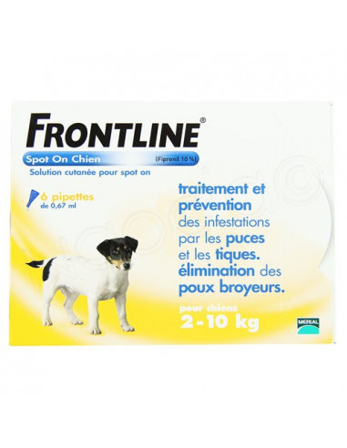 Frontline Antiparasitaire Spot on Chiens et Chats. Pipettes Chiens 2-10kg