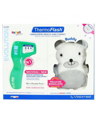 ThermoFlash Thermomètre Médical Sans Contact Evolution Color Series LX-26E + Peluche OFFERTE Vert