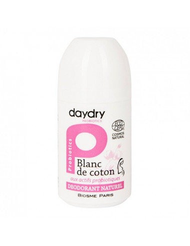 DayDry Déodorant Naturel Bio aux Actifs Probiotiques. Roll-On 50ml Blanc de coton