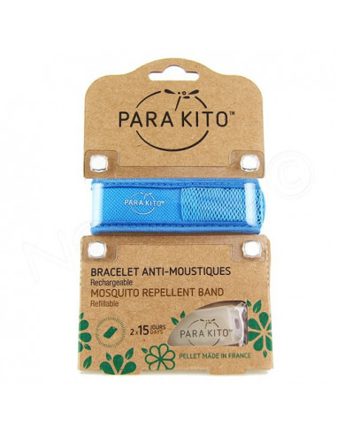 Para'Kito Bracelet Anti-moustiques rechargeable Nouvelle Formule + 2 plaquettes bleu
