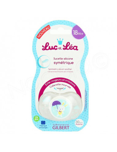 Luc et Léa Sucette Silicone Symétrique 18m+ Transparent lapin