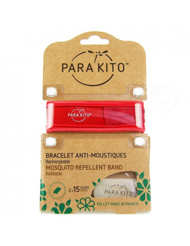 Para'Kito Bracelet Anti-moustiques rechargeable Nouvelle Formule + 2 plaquettes rouge