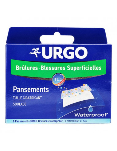 Urgo Pansements Brûlures - Blessures Superficielles Stériles Waterproof Boite 6 pansements petit format