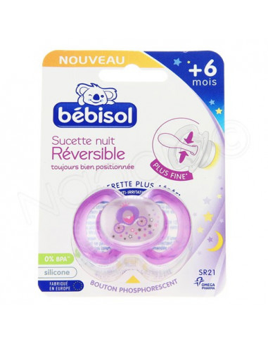 Bébisol Sucette Nuit Réversible silicone +6 mois x1 violet