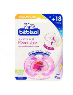 Bébisol Sucette Slim Réversible silicone Nuit +18 mois x1 rose
