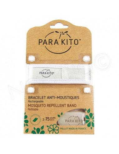 Para'Kito Bracelet Anti-moustiques rechargeable Nouvelle Formule + 2 plaquettes Blanc