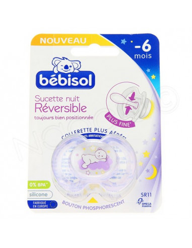 Bébisol Sucette Nuit Réversible silicone -6 mois x1 violet