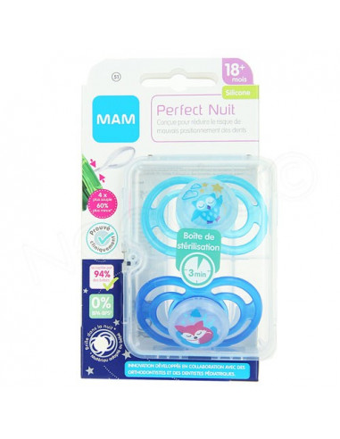 MAM Perfect Nuit Sucette 18m+. x2 Bleu - Garçon