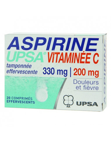 Aspirine Upsa Vitamine C 200mg. Tamponnée 330mg 20 comprimés effertvescents