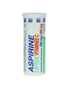 Aspirine Upsa Vitamine C 200mg. Tamponnée 330mg 20 comprimés effertvescents 2
