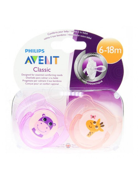 Avent Classic Sucette Animaux Silicone Orthodontique Classic 6-18 mois x2 Avent - 1