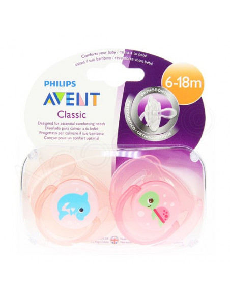 Avent Classic Sucette Animaux Silicone Orthodontique Classic 6-18 mois x2 Avent - 2