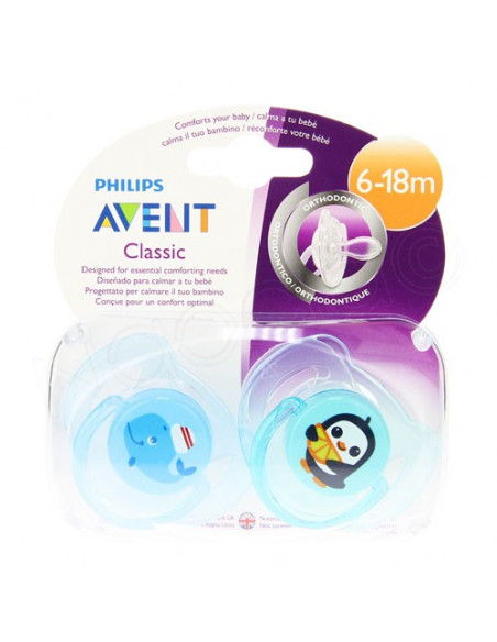 Avent Classic Sucette Animaux Silicone Orthodontique Classic 6-18 mois x2 Avent - 4