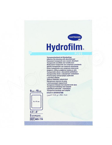 Hydrofilm Plus Pansement Transparent avec Coussin Absorbant. Boite de 5