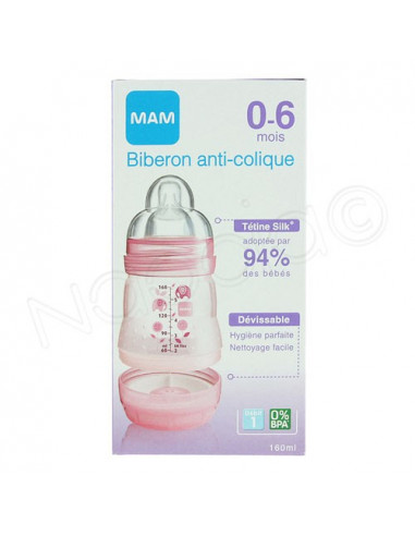 MAM Biberon anti-colique tétine débit 1 Sans BPA. 0-6 mois. 160ml