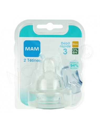 MAM Tétine. Boite de 2 tétines en silicone et sans BPA.