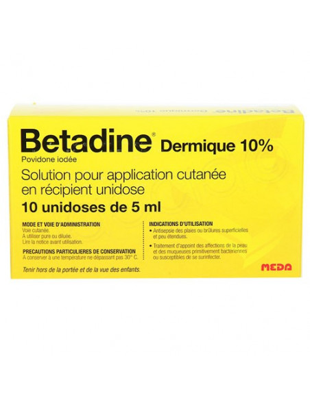 Betadine Dermique 10% Solution Application Cutanée En Récipient Unidose 10x5ml Meda - 2
