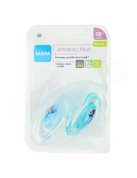 MAM Sucette anatomique - Nuit - Silicone +6 mois (Couleur non