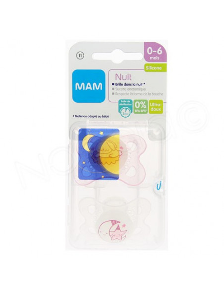 MAM Sucette Silicone Anatomique Nuit 0-6 mois X2