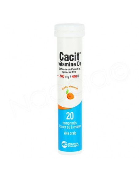 Cacit vitamine D3 500mg/440 UI gout abricot 60 comprimés à sucer ou croquer  - 2
