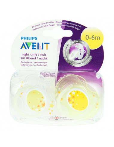 Avent Sucettes Orthodontiques Phosphorescentes Nuit 0-6m. Boite x2