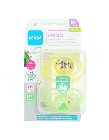 MAM Sucettes Anatomiques Silicone 18 Mois+ 2pcs - Développement  Bucco-Dentaire Optimal