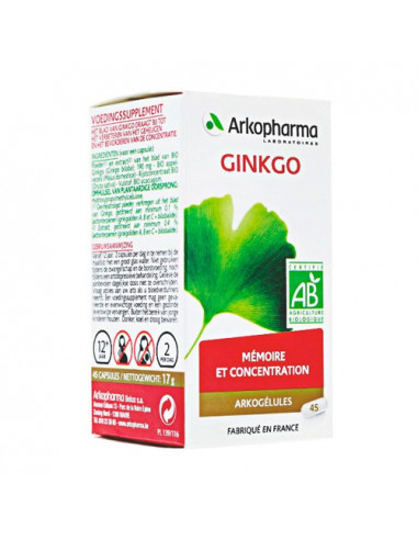 Arkogélules Ginkgo Bio Mémoire et Concentration - complément alimentaire issu de l'agriculture bio