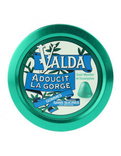 Valda Gommes sans sucres pour la Gorge Goût Menthe Eucalyptus. Boite 50g