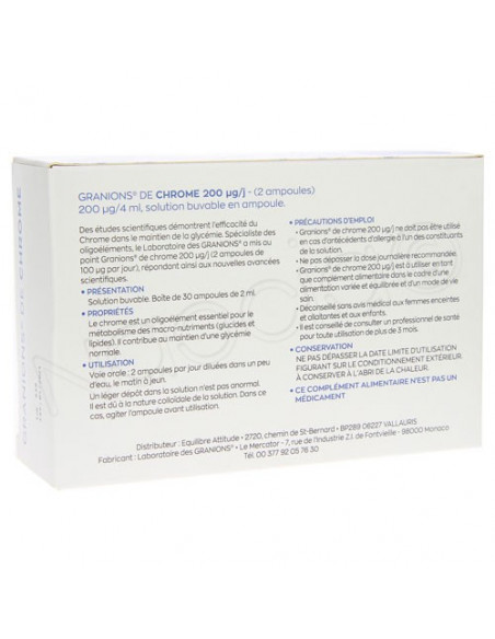 Granions de Chrome Cr Oligo-élément 200µg/j  Boite 30 ampoules buvables Ea Pharma - 2