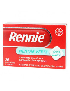 Rennie, sans sucre, menthe verte. 36 comprimés à croquer