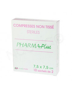 Pharmaplus Compresses Non tissé Steriles 7,5x7,5cm 10 sachets de 2  - 1