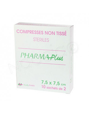Pharmaplus Compresses Non tissé Steriles 7,5x7,5cm 10 sachets de 2  - 1