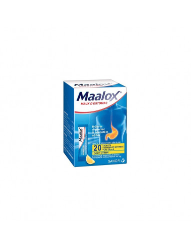 Maalox Maux d'estomac Brûlures d'estomac & Remontées Acides Goût Citron 20 sachets  - 1