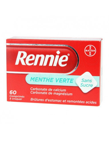 Rennie, sans sucre, menthe verte. 60 comprimés à croquer