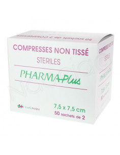 Pharmaplus Compresses Non tissé Steriles 7,5x7,5cm 50 sachets de 2  - 1