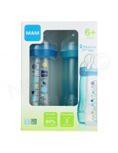 MAM Biberon 2ème âge 6+ mois Débit X Lot 2x330ml Bleu Mam - 1