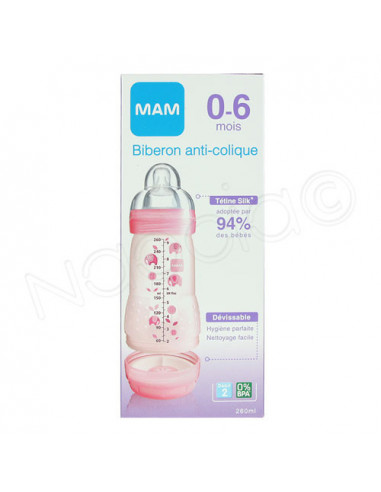 MAM Biberon anti-colique Débit 2 Sans BPA 0-6 mois 260ml rose Mam - 1