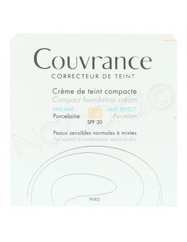 Couvrance Crème de Teint Compacte Fini Mat Poudrier 10g + houppette et miroir 04 Miel Avène - 1