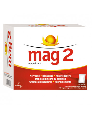 Mag 2 Magnésium - Nervosité, irritabilité, Troubles mineurs du sommeil 30 sachets Cooper - 1