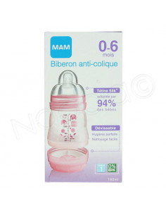 MAM Biberon anti-colique tétine débit 1 Sans BPA 0-6 mois 160ml rose Mam - 1
