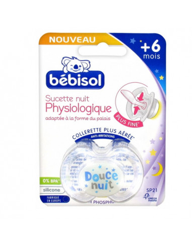 Bébisol Sucette physiologique silicone Transparent +6 mois x1 Transparent Douce Nuit Bébisol - 1