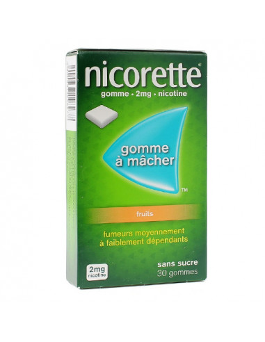 Nicorette 2mg, Fruits Sans Sucre, 30 gommes