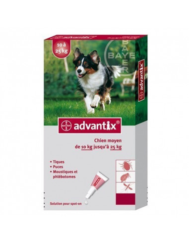 Advantix Solution spot-on Chien moyen 10 à 25 kg Pipettes de 25ml 6 pipettes Bayer - 1