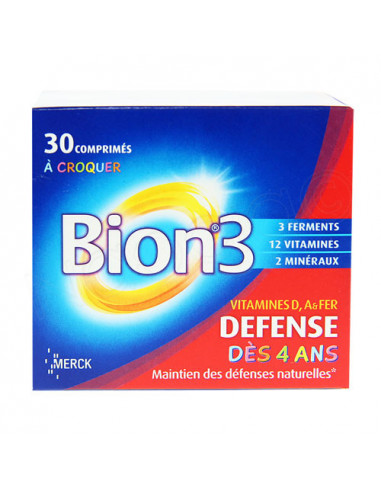 Bion 3 Défense Juniors Comprimés à croquer goût framboise Boite 30 comprimés Bion - 1