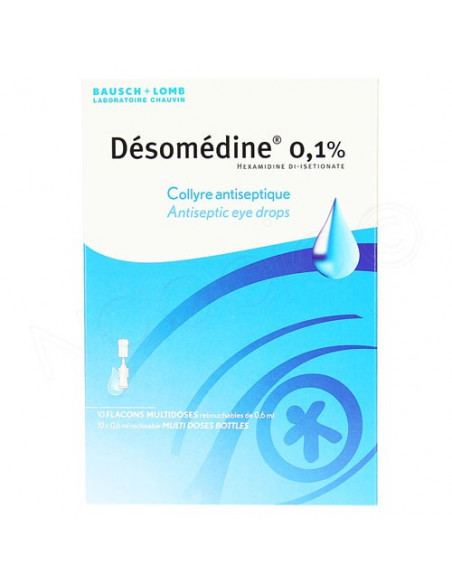 Désomédine 0.1 pour cent collyre antiseptique 10 flacons multidoses de 0.6ml