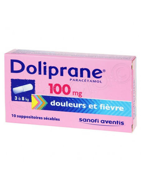 Boite Rose Doliprane Paracétamol 100 mg de 10 suppositoires sécables
