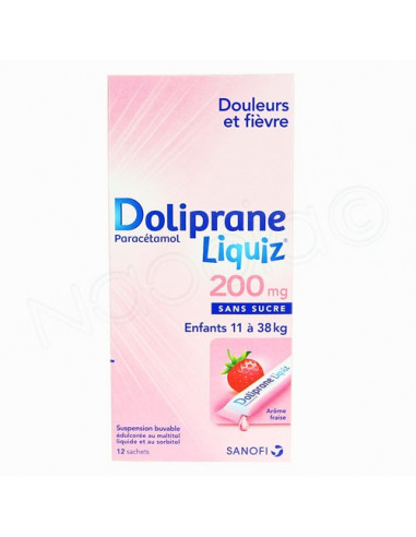 Doliprane Liquiz 200mg sans sucre 12 sachets de 8.3ml fraise