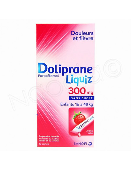 Doliprane liquiz 300 mg sans sucre 12 sachets de 8.3ml fraise