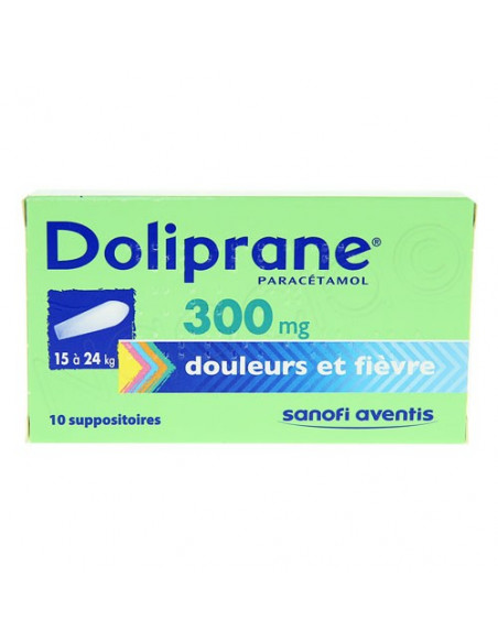 Boite verte de Doliprane paracétamol 300 mg 10 suppositoires