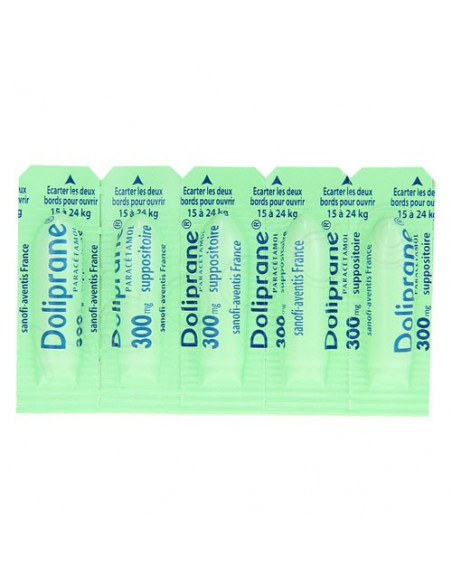 Blister vert de Doliprane paracétamol 300 mg 10 suppositoires